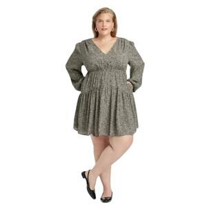 A‎ New Day Women's Balloon Long Sleeve Tiered Midi Dress Brown Leopard Print L